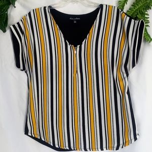 alison andrews L yellow & Black striped zippered pullover L
